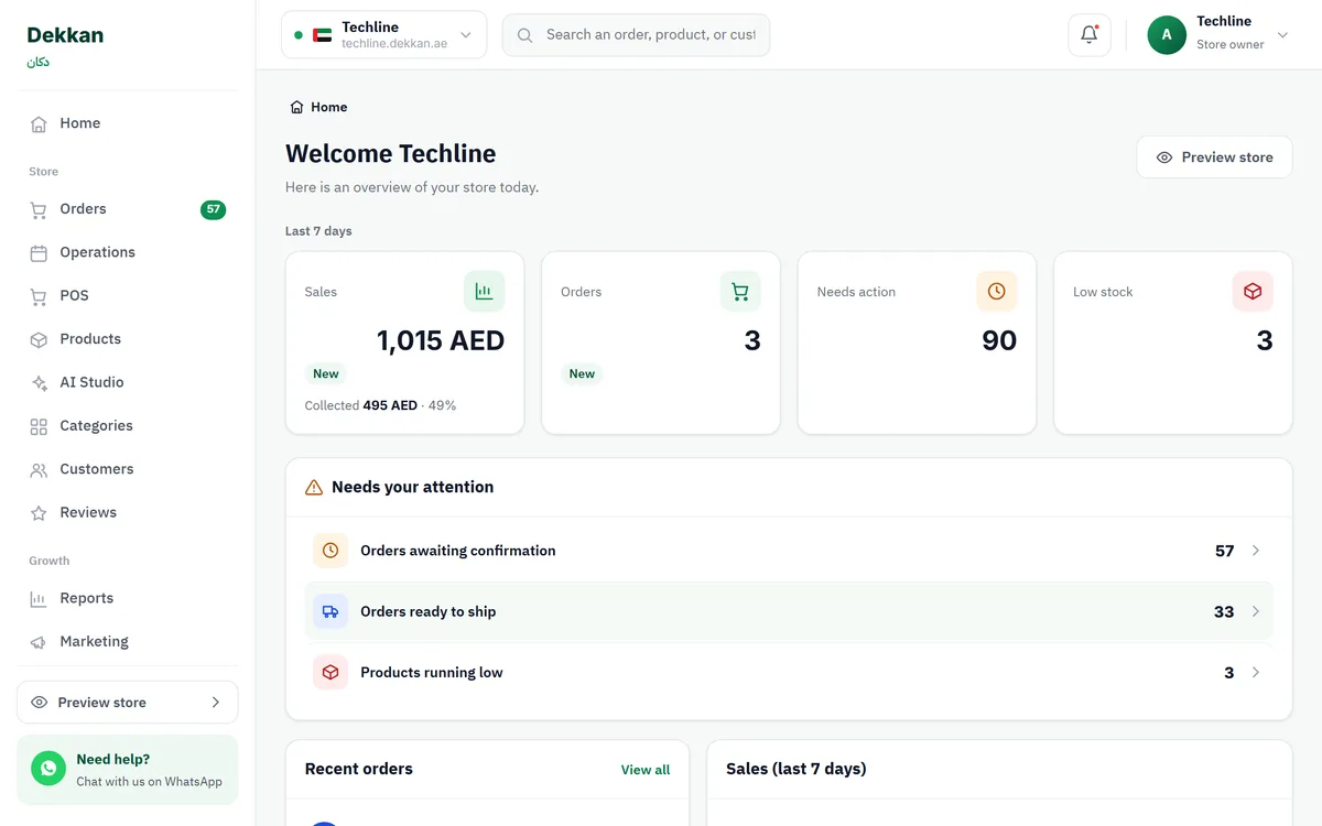 The Dekkan dashboard: store sales and orders