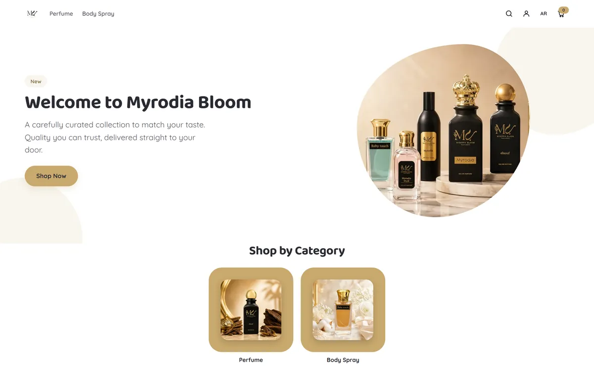 Myrodia Bloom perfume store on desktop