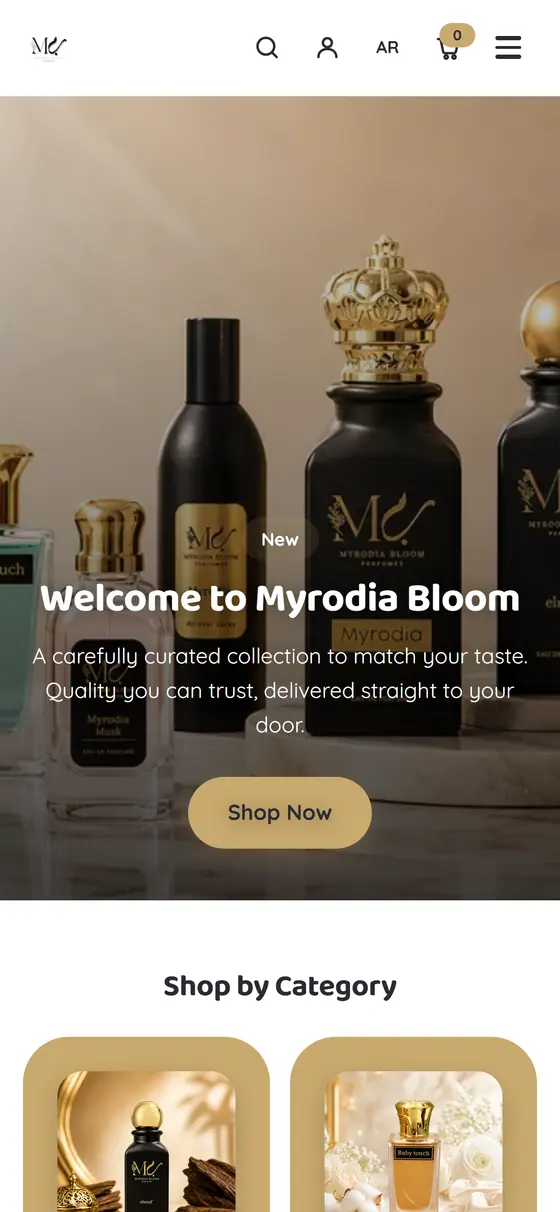 Myrodia Bloom perfume store on a phone